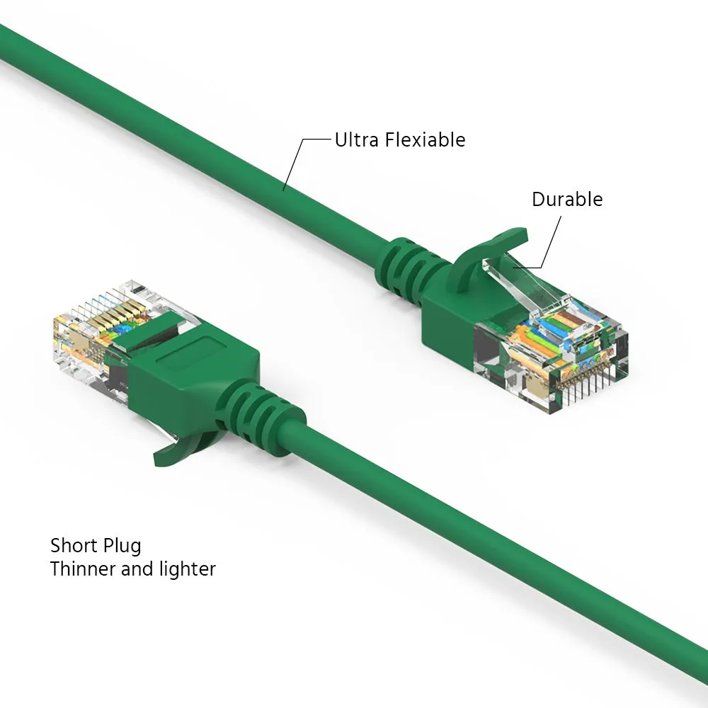 15Ft Cat6A UTP Slim Ethernet Network Booted Cable 28AWG Green