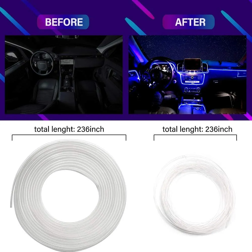 1IN1 2M RGB LED Atmosphere Car Interior Ambient Light Fiber Optic Strips Light by App Control Neon LED Auto Decorative Lamp