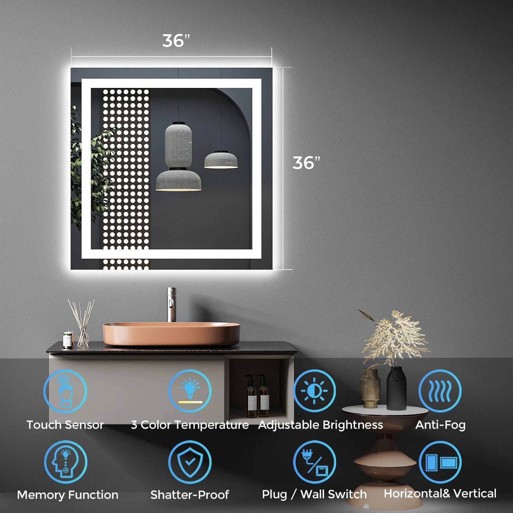 2022 Collection  Backlit   Front-Lighted LED Mirror for Bathroom 36 x 36 Inch