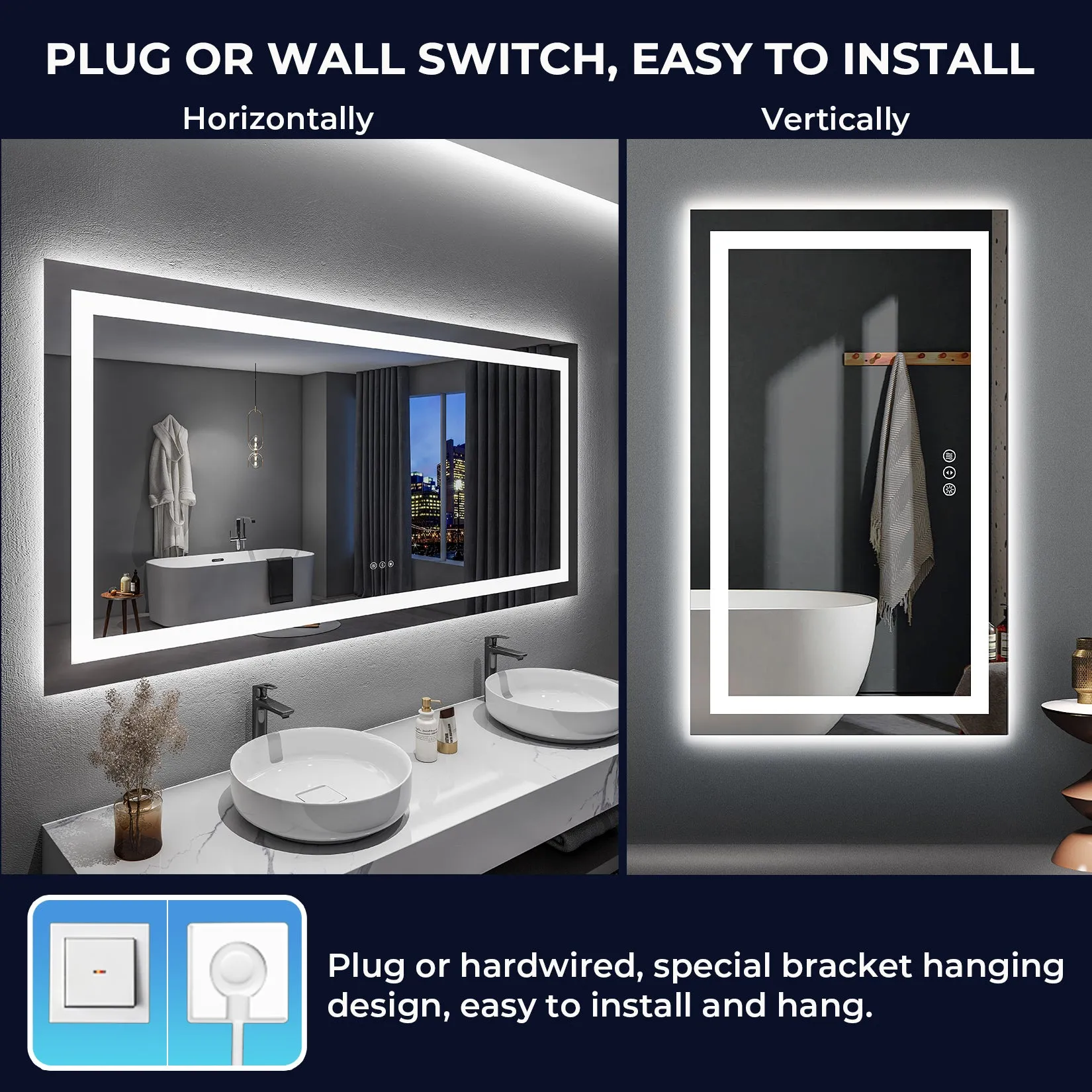 2022 Collection  Backlit   Frontlit LED Mirror for Bathroom 60 x 36 Inch