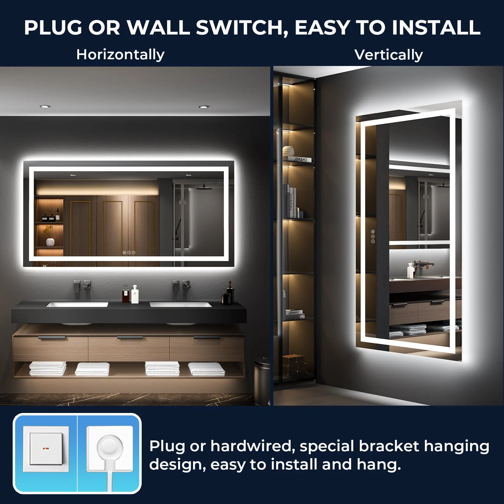 2022 Collection Backlit   Frontlit LED Mirror for Bathroom 72 x 36 Inch