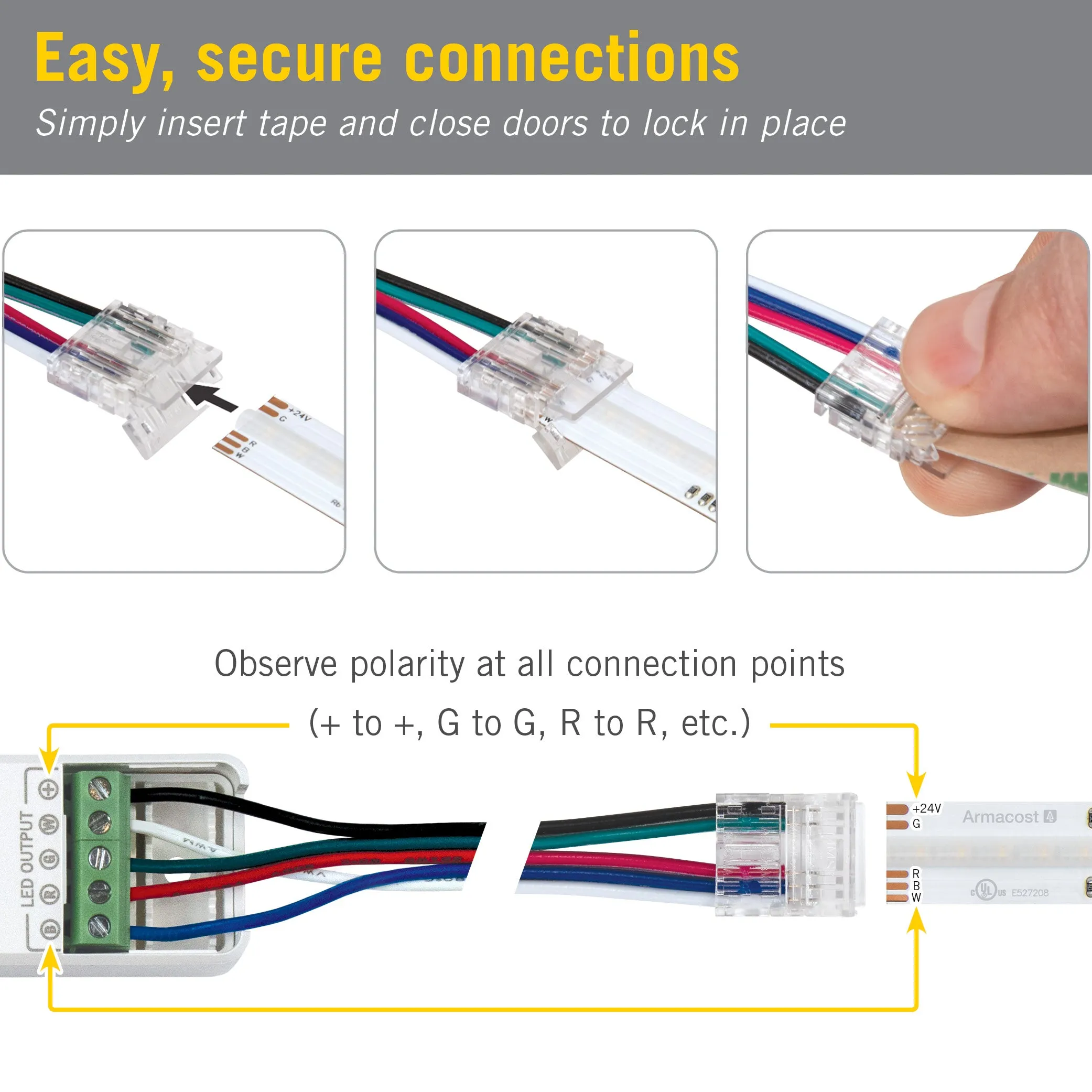 5 Pin COB RGB W 48" Tape to Wire LED Strip Light Connectors