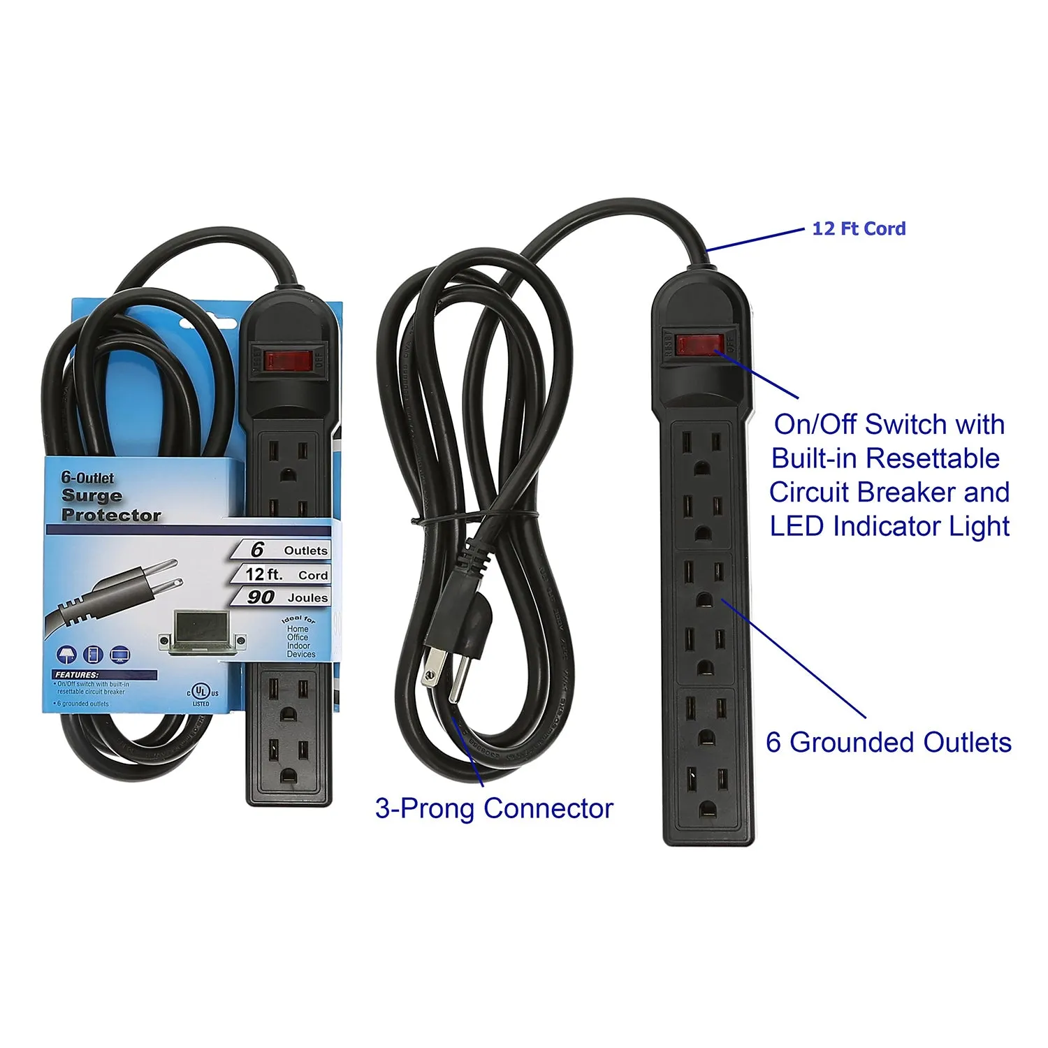 6-Outlet Surge Protector With 12-Foot Cord