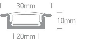 7906R/AL ALU RECESSED PROFILE 2m FOR 20mm STRIPS   PC OPAL DIFF
