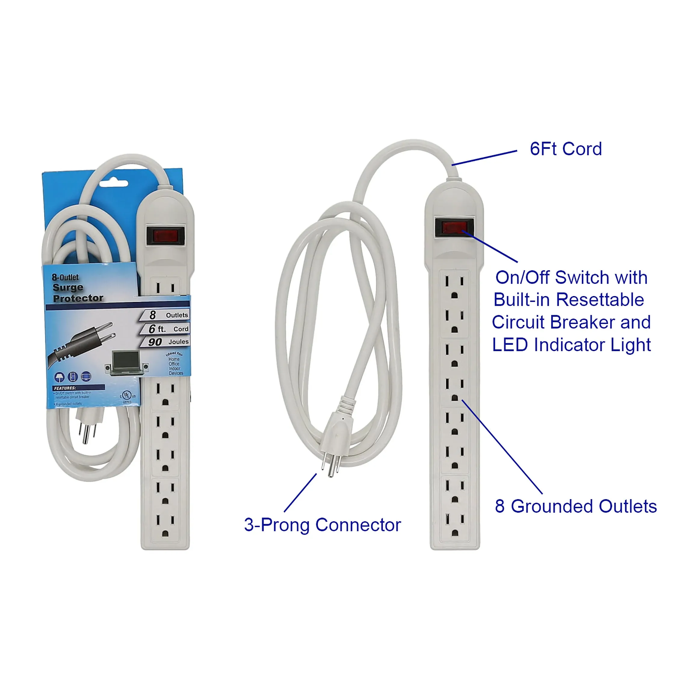 8-Outlet Surge Protector With 6-Foot Cord