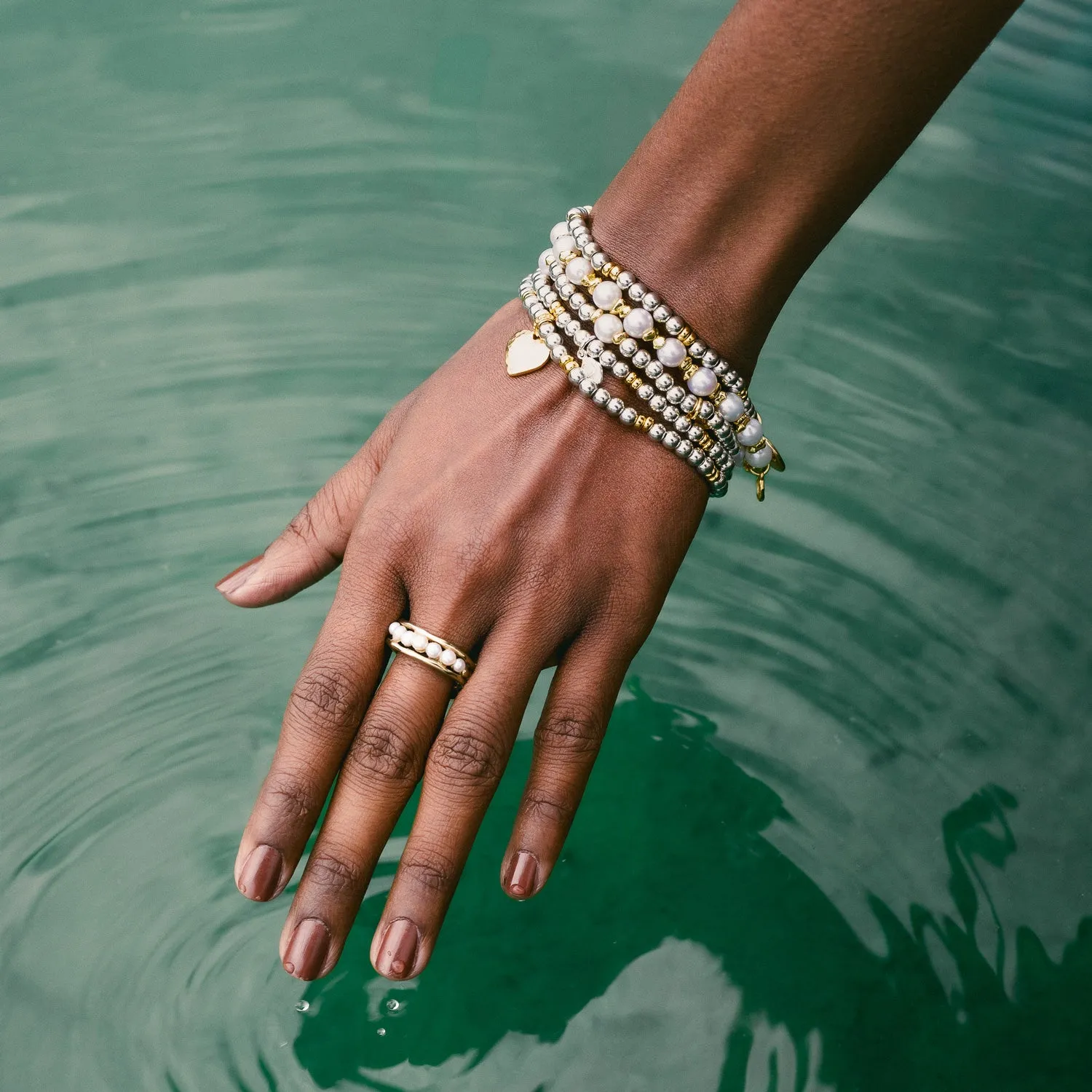 9k Gold & Pearl Waterfall Ring