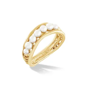 9k Gold & Pearl Waterfall Ring