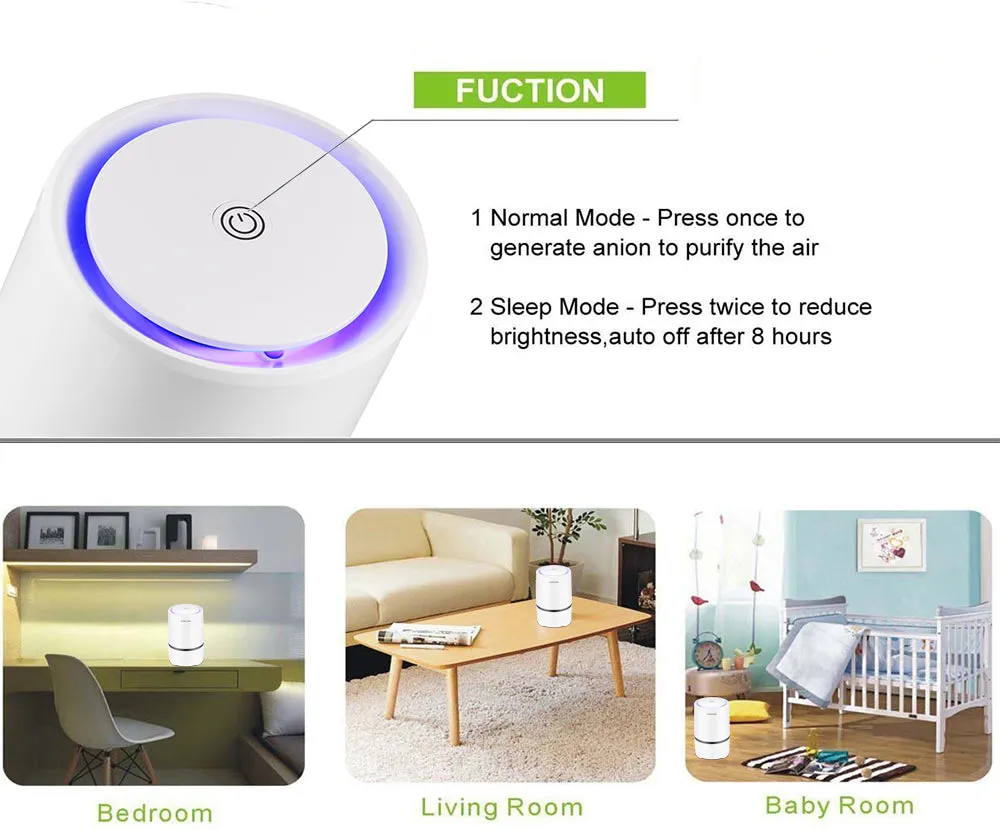 Air Purifier Air Cleaner with Home HEPA Filters and Night Light