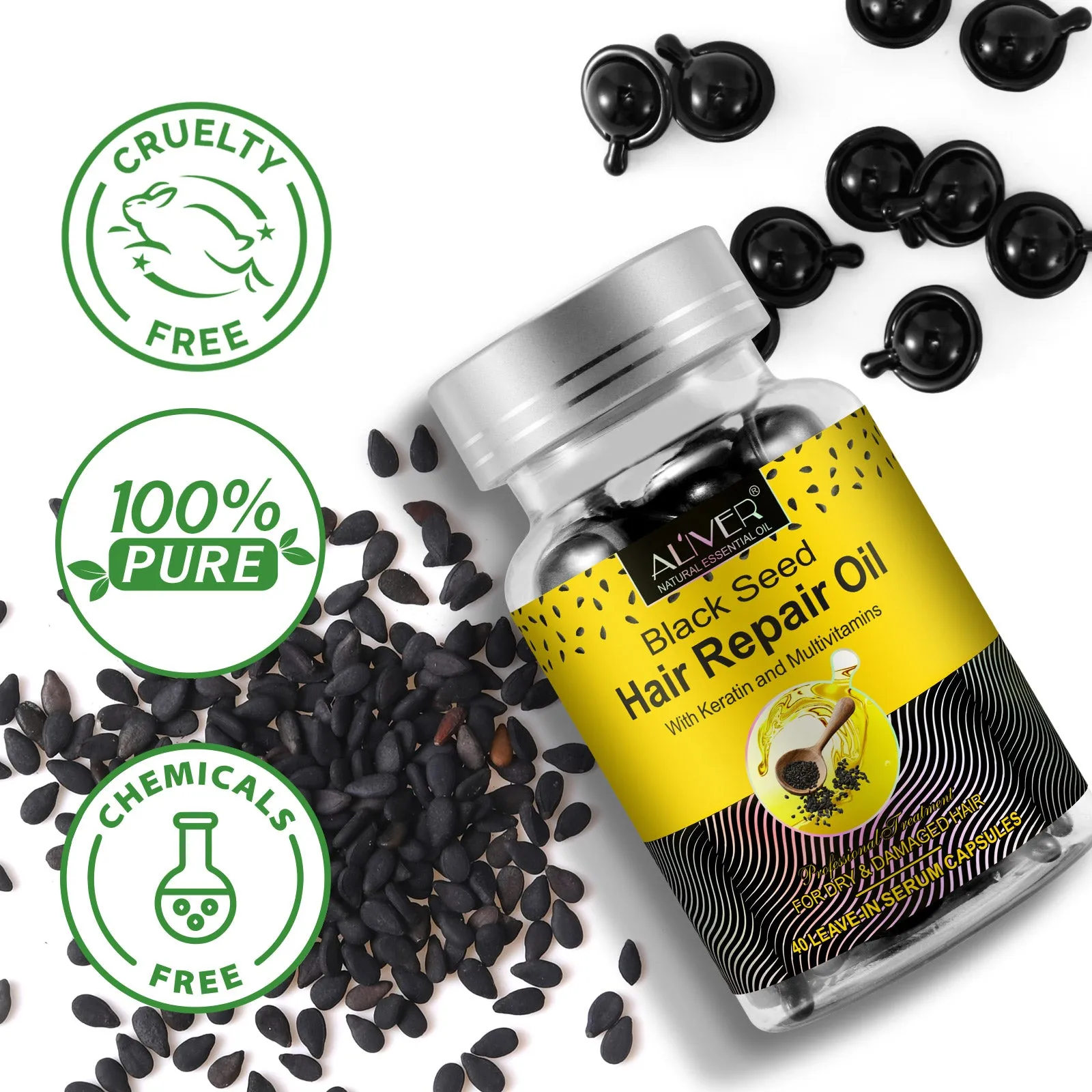 Aliver Black Seed Hair Repair Oil Capsules- For Dry & Damaged Hair