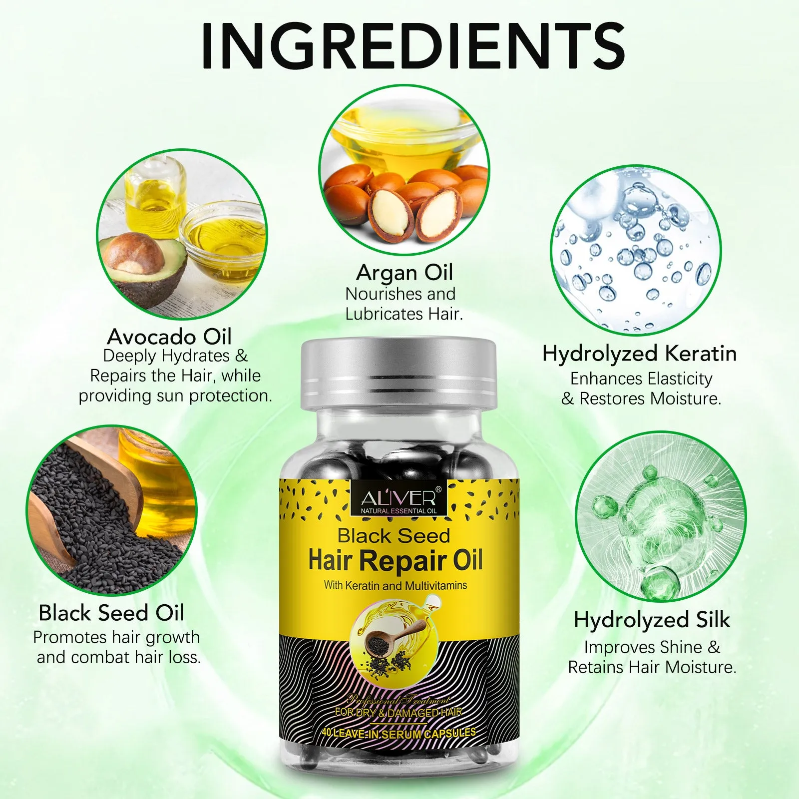 Aliver Black Seed Hair Repair Oil Capsules- For Dry & Damaged Hair