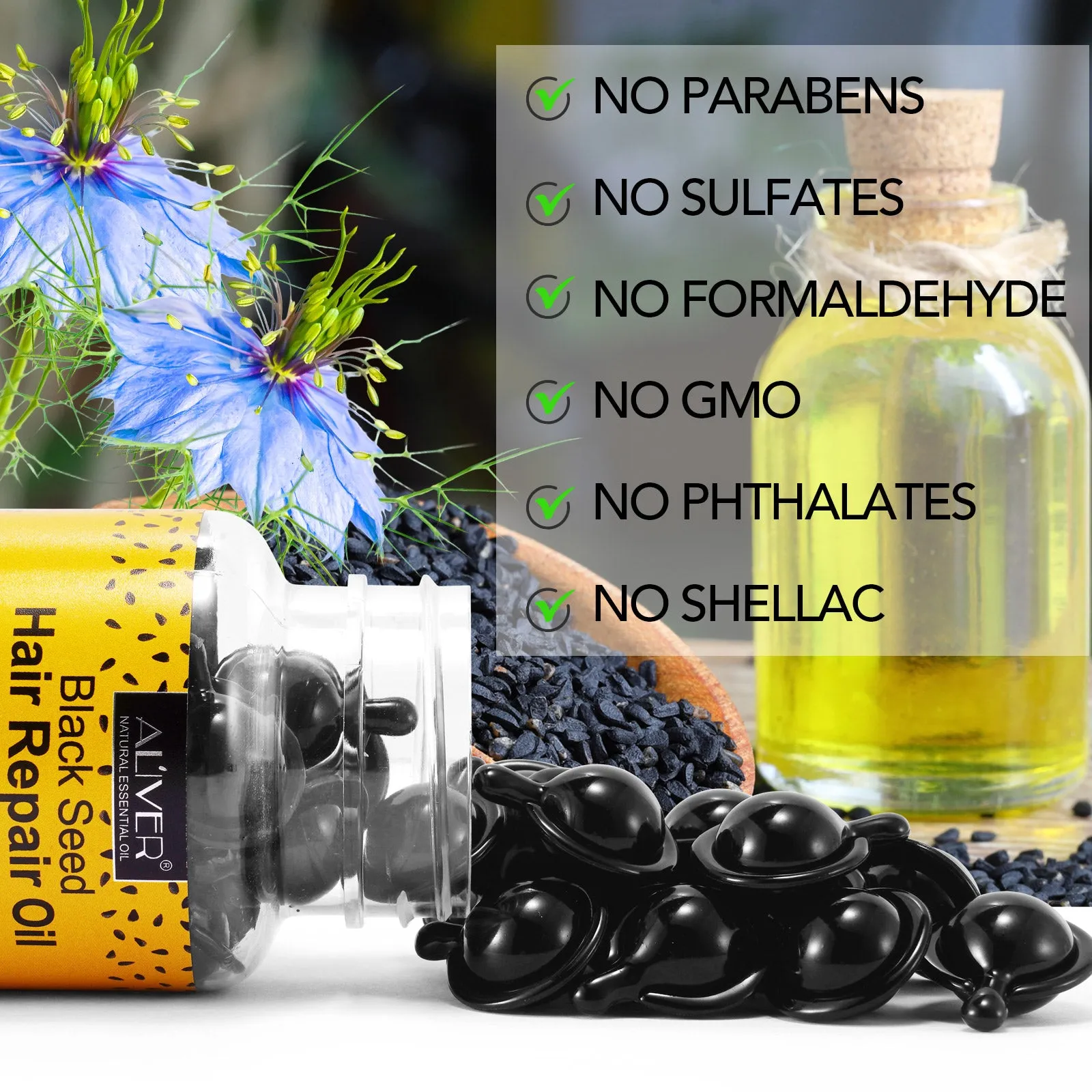 Aliver Black Seed Hair Repair Oil Capsules- For Dry & Damaged Hair