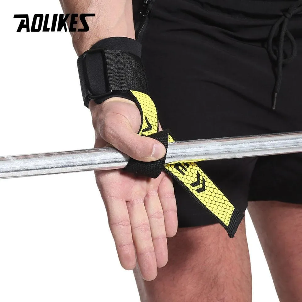 AOLIKES 1 Pair Gym Fitness Weight lifting Grip Straps Dumbbell Hand Grips Training Wrist Support Bands For Barbell Pull Up
