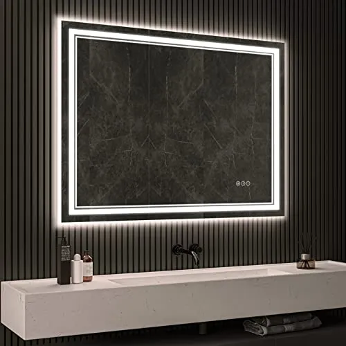 Awandee Home Backlit   Front Lighted Vanity Mirror for Bathroom 48 x 36 Inch