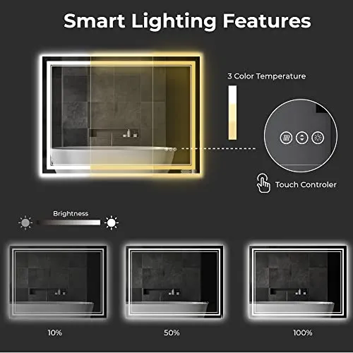 Awandee Home Backlit   Front Lighted Vanity Mirror for Bathroom 48 x 36 Inch