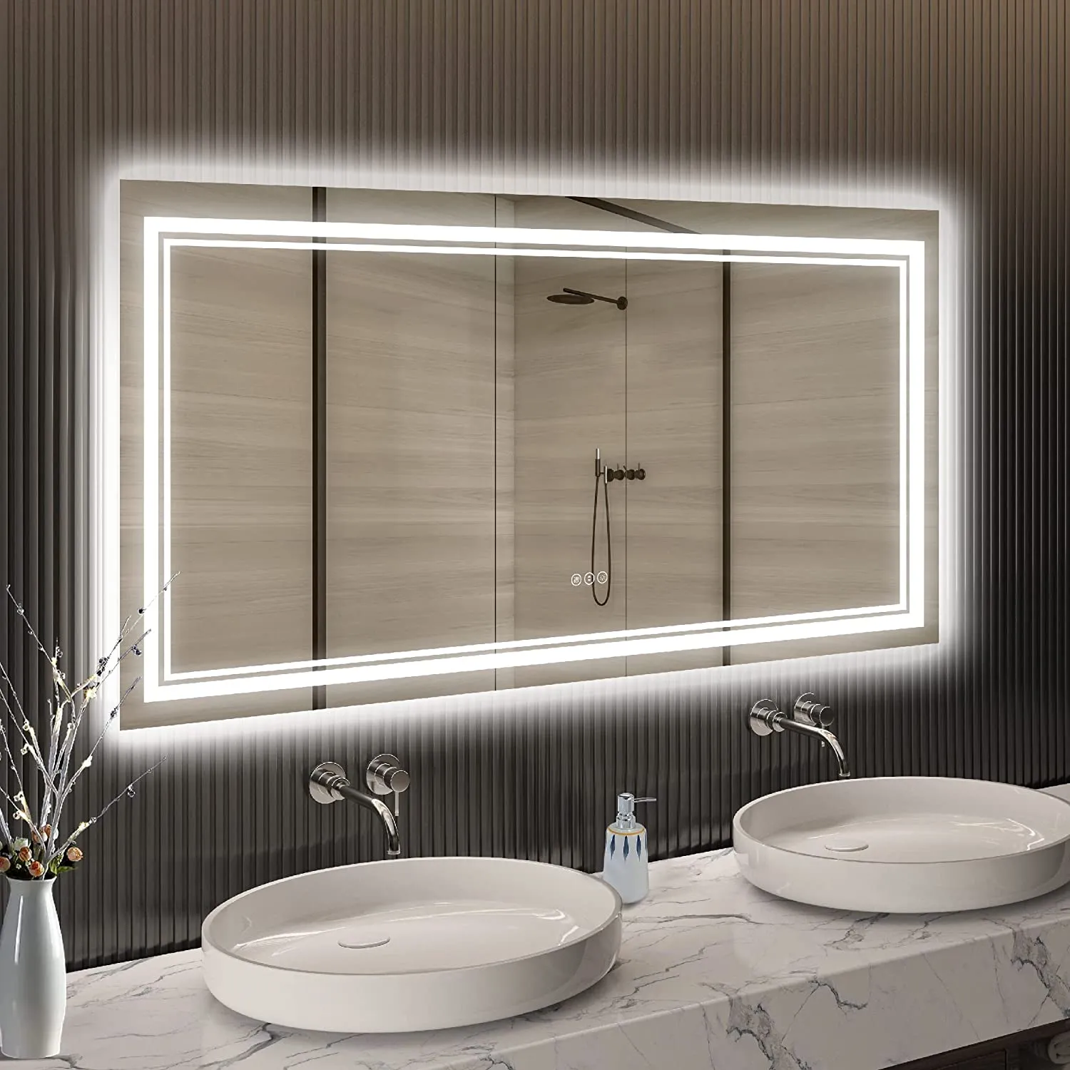Awandee Home Backlit   Front Lighted Vanity Mirror for Bathroom 60 x 28 Inch