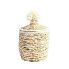 Berber Lidded Basket Pompom - Natural