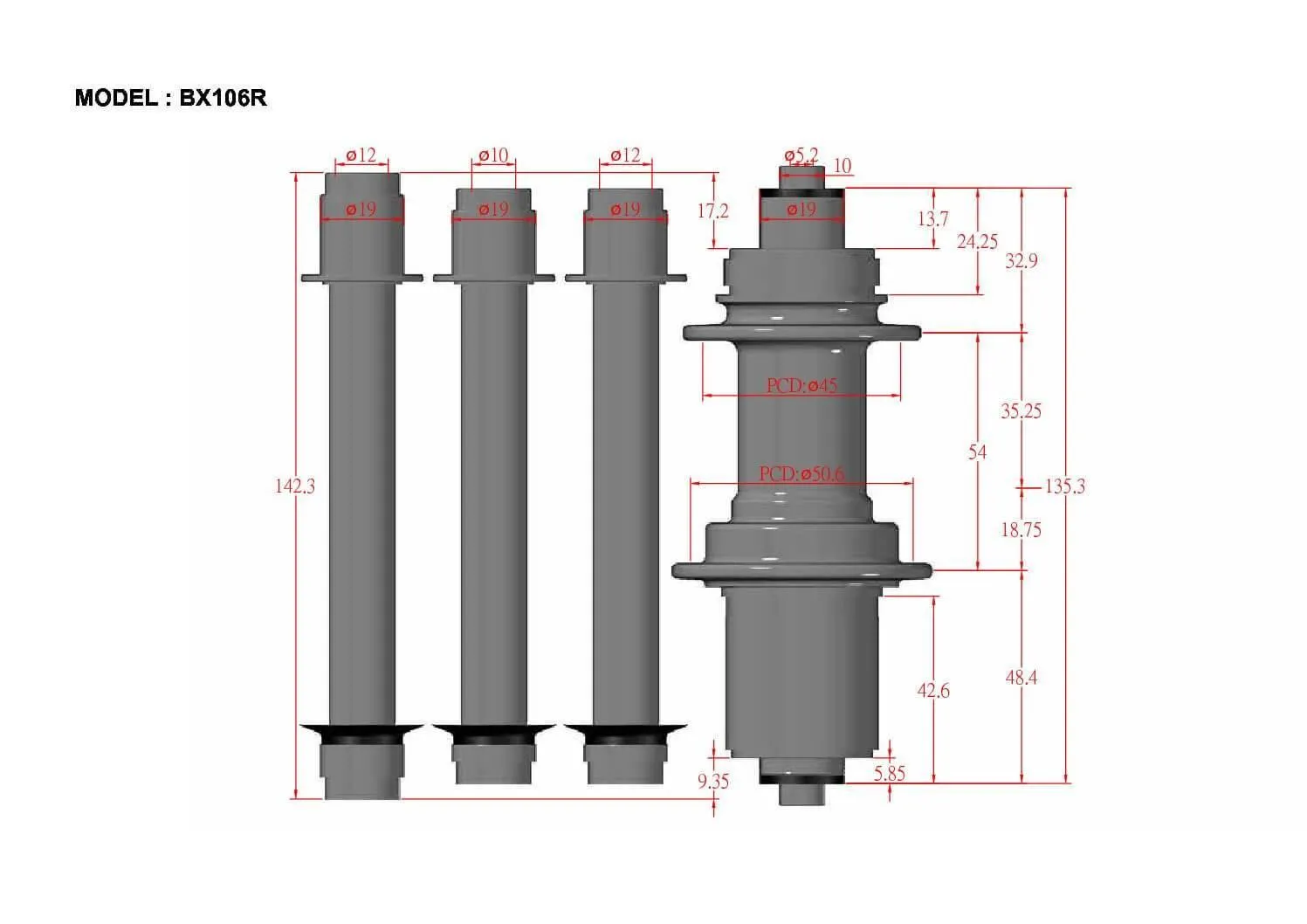 Bitex BX106R Rear Hub, CLD
