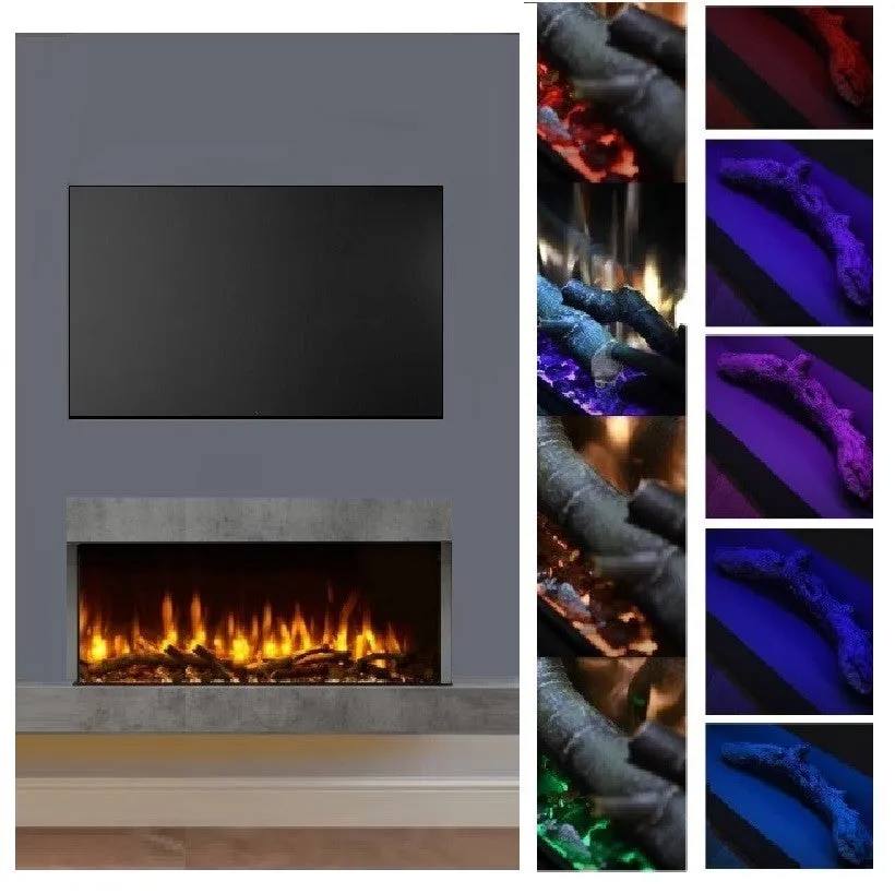 C&J iRange i920e Slimline Multi-Sided Electric Fire with REAL CHOPPED WOOD LOGS