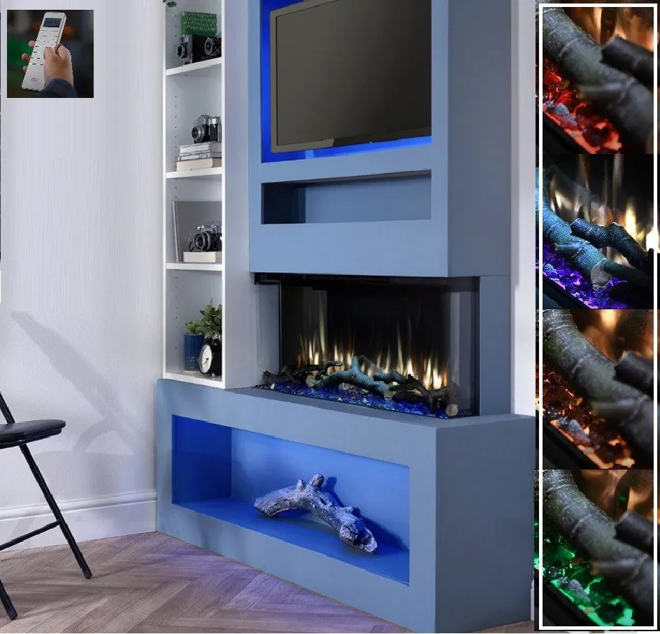 C&J iRange i920e Slimline Multi-Sided Electric Fire with REAL CHOPPED WOOD LOGS