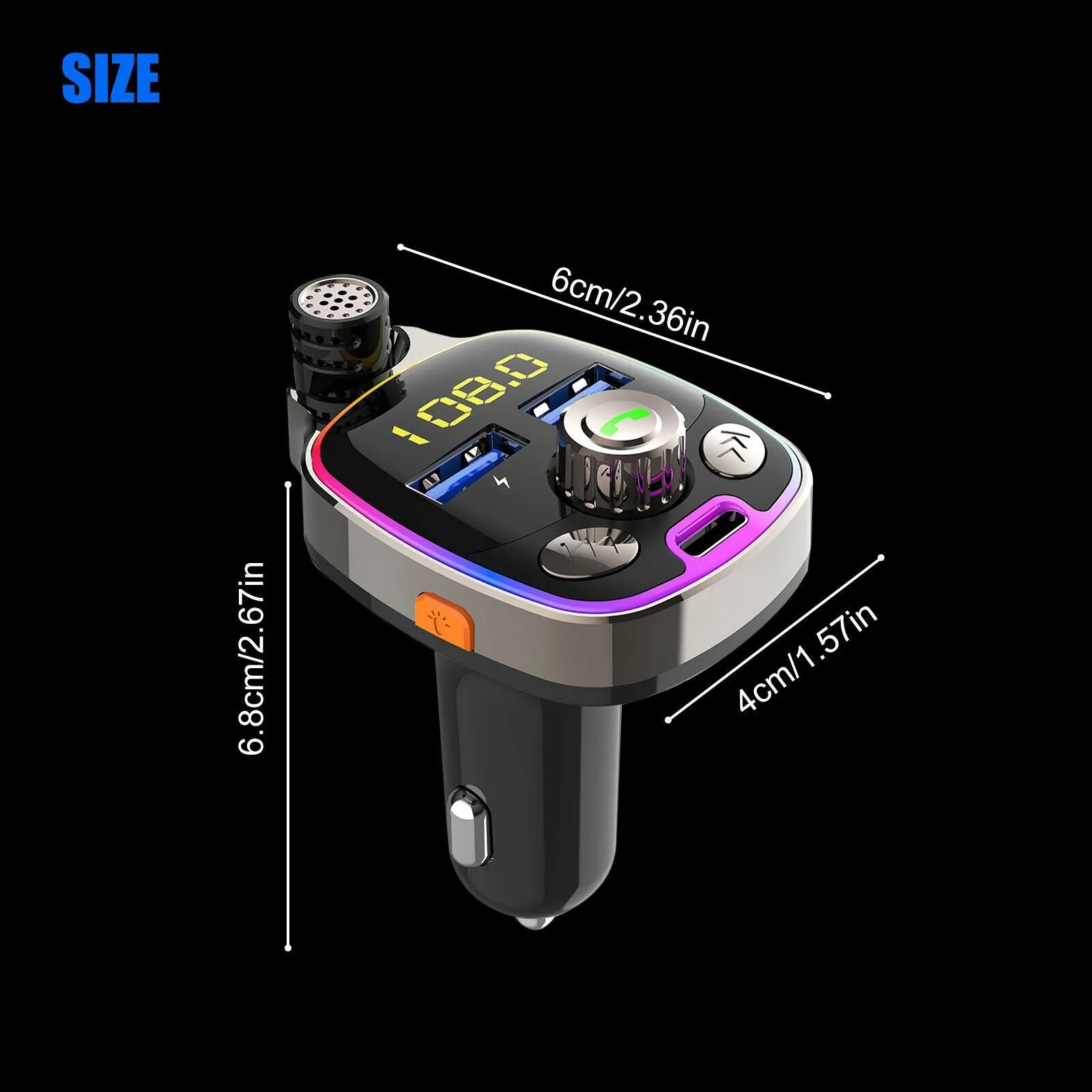 Car Bluetooth Fm Transmitter Pd Dual Usb Fast Charger Black
