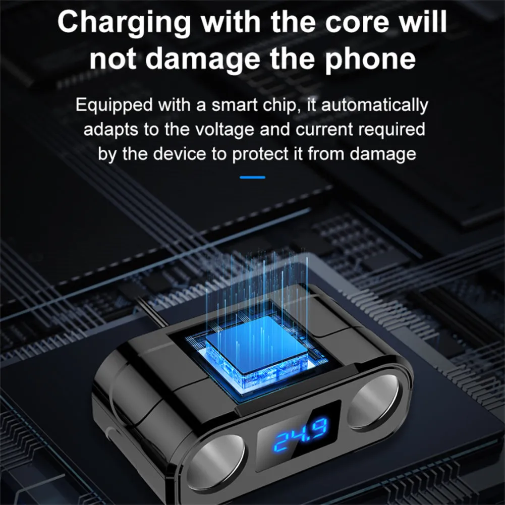 Car Charger Adapter 60W 4 Charging Ports Car Charger QC3.0 Fast