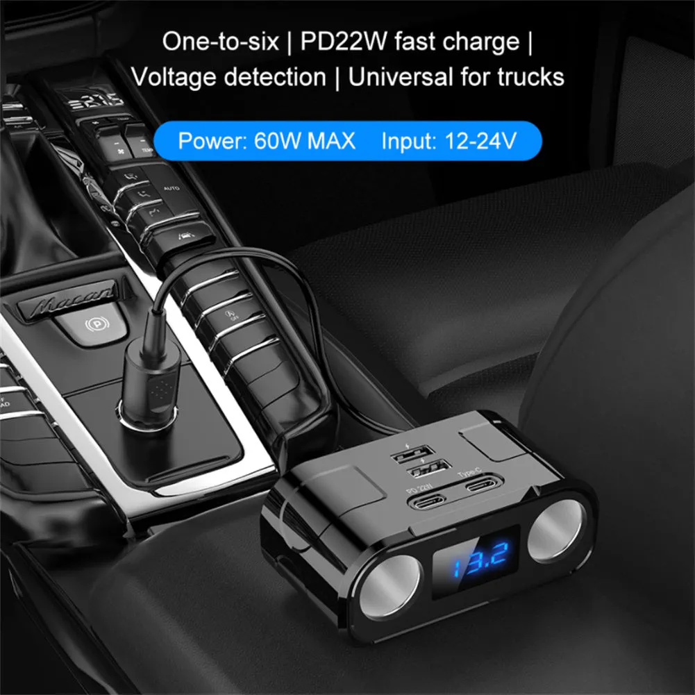 Car Charger Adapter 60W 4 Charging Ports Car Charger QC3.0 Fast