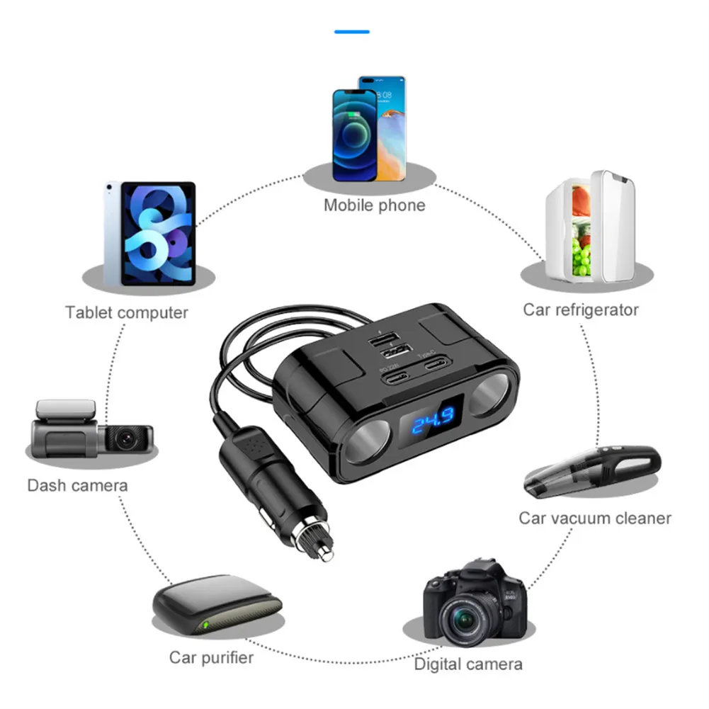 Car Charger Adapter 60W 4 Charging Ports Car Charger QC3.0 Fast