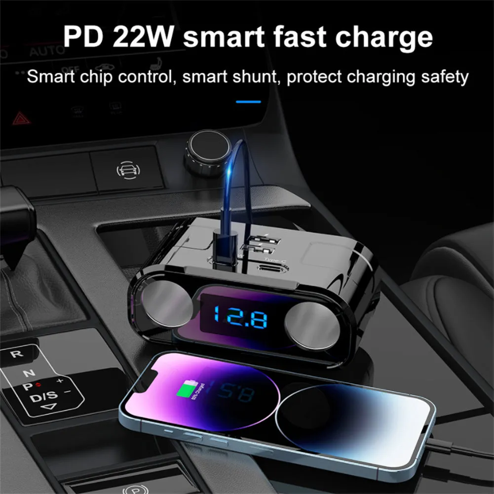 Car Charger Adapter 60W 4 Charging Ports Car Charger QC3.0 Fast