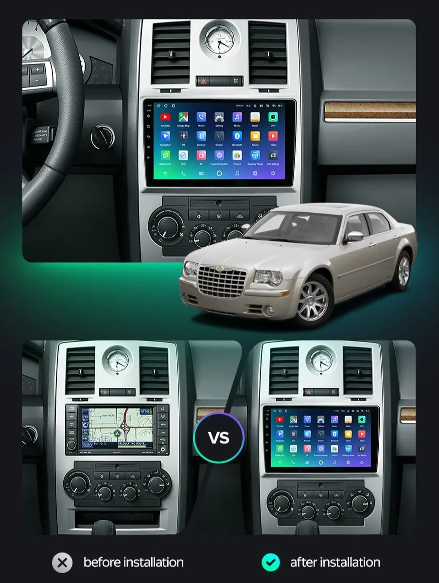 Car Dealz Premium Advanced 4G Data Model 10.2" Android 12.0 For Chrysler 300C 1 2004 - 2011 In Dash Plus OEM Fascia