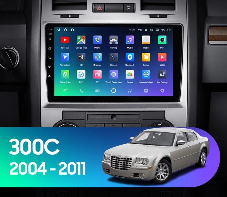 Car Dealz Premium Advanced 4G Data Model 10.2" Android 12.0 For Chrysler 300C 1 2004 - 2011 In Dash Plus OEM Fascia