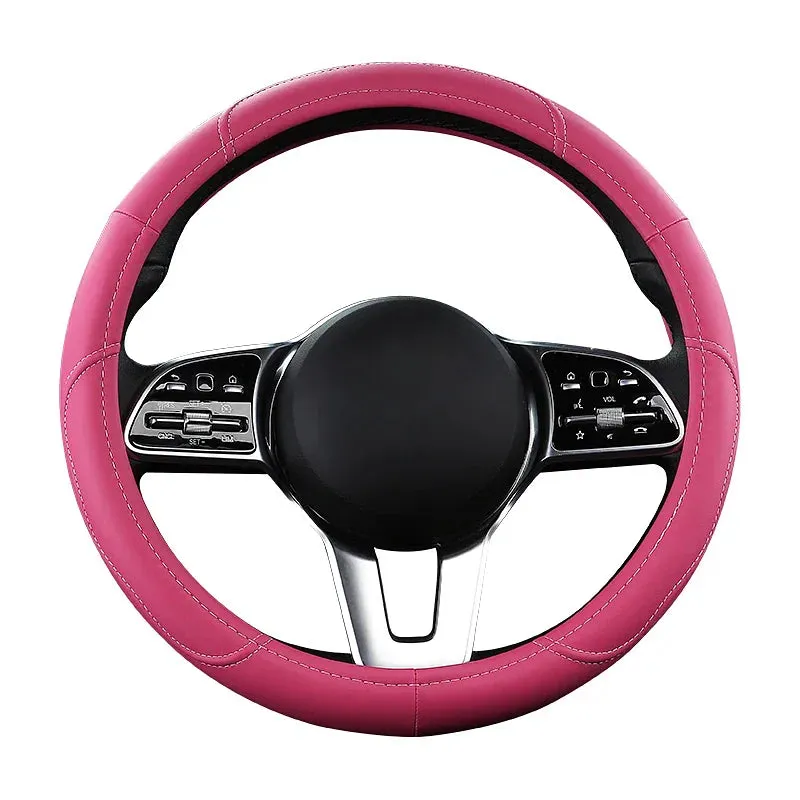 Color Name: Brown - Car Anti-Slip Leather Steering wheel Cover