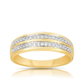 Double Row Diamond Band in 9t Yellow Gold TGW 0.15ct