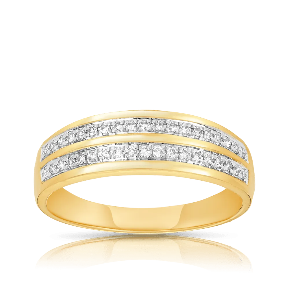 Double Row Diamond Band in 9t Yellow Gold TGW 0.15ct