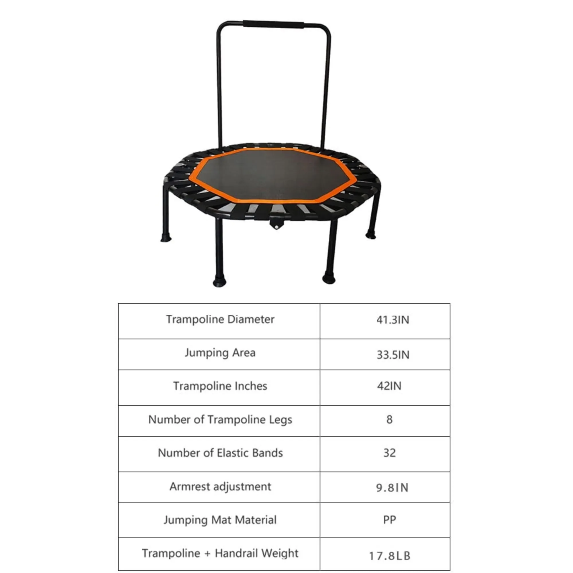 Eccomum Y29057 42" Foldable Mini Trampoline Max Load 660lbs, Fitness Rebounder with Foam Handle