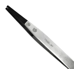 Excelta 159C-RT ESD-Safe Neverust® Stainless Steel Tweezer with Replaceable 0.080" x 0.055" Straight Carbofib™ Tips, 5.0" OAL