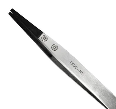 Excelta 159C-RT ESD-Safe Neverust® Stainless Steel Tweezer with Replaceable 0.080" x 0.055" Straight Carbofib™ Tips, 5.0" OAL