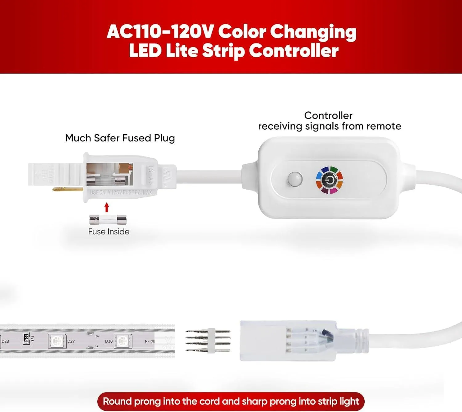 Extra Controller Kit for 110V 7x13mm RGB LED Lite Strip Lights