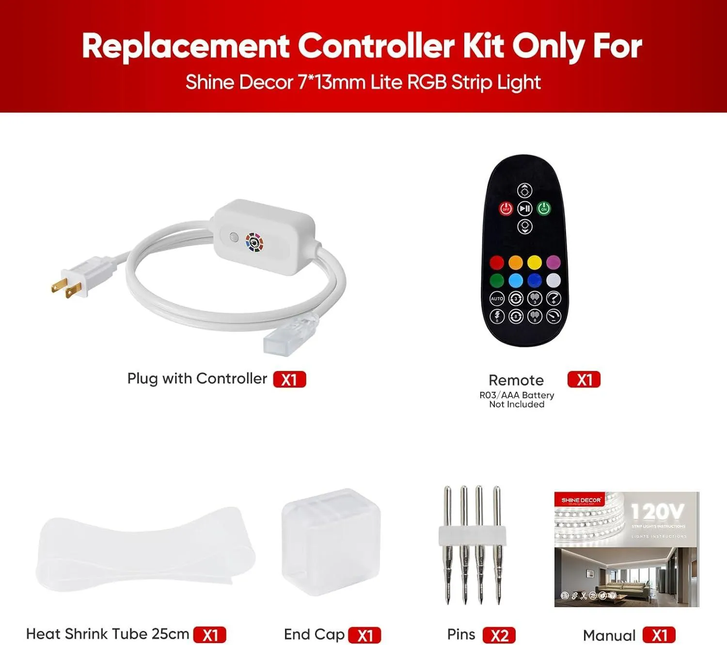 Extra Controller Kit for 110V 7x13mm RGB LED Lite Strip Lights