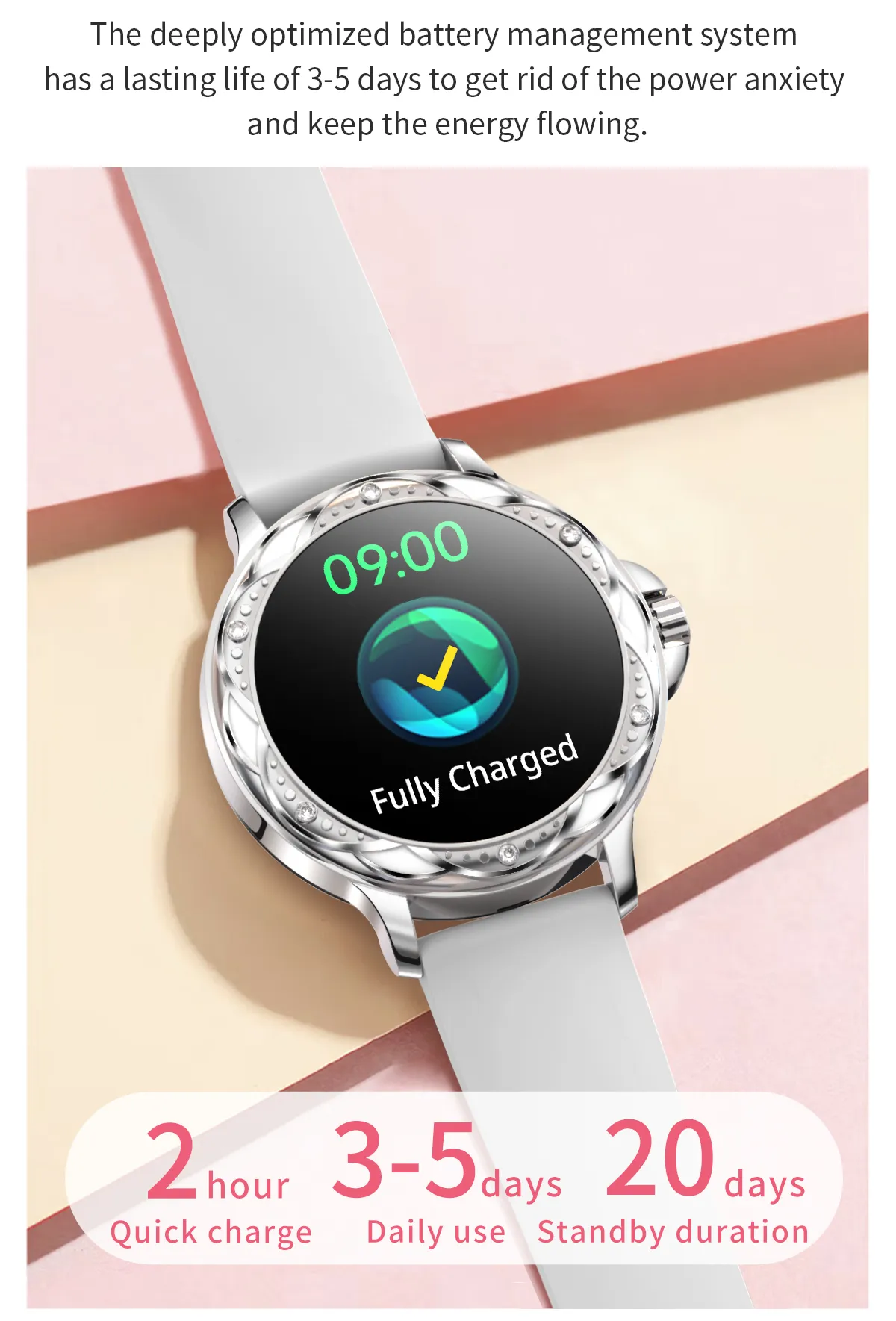 Fashionable Smart Watch for Women with Steel and Silicone Straps, Health Monitoring, and Menstrual Cycle Tracking