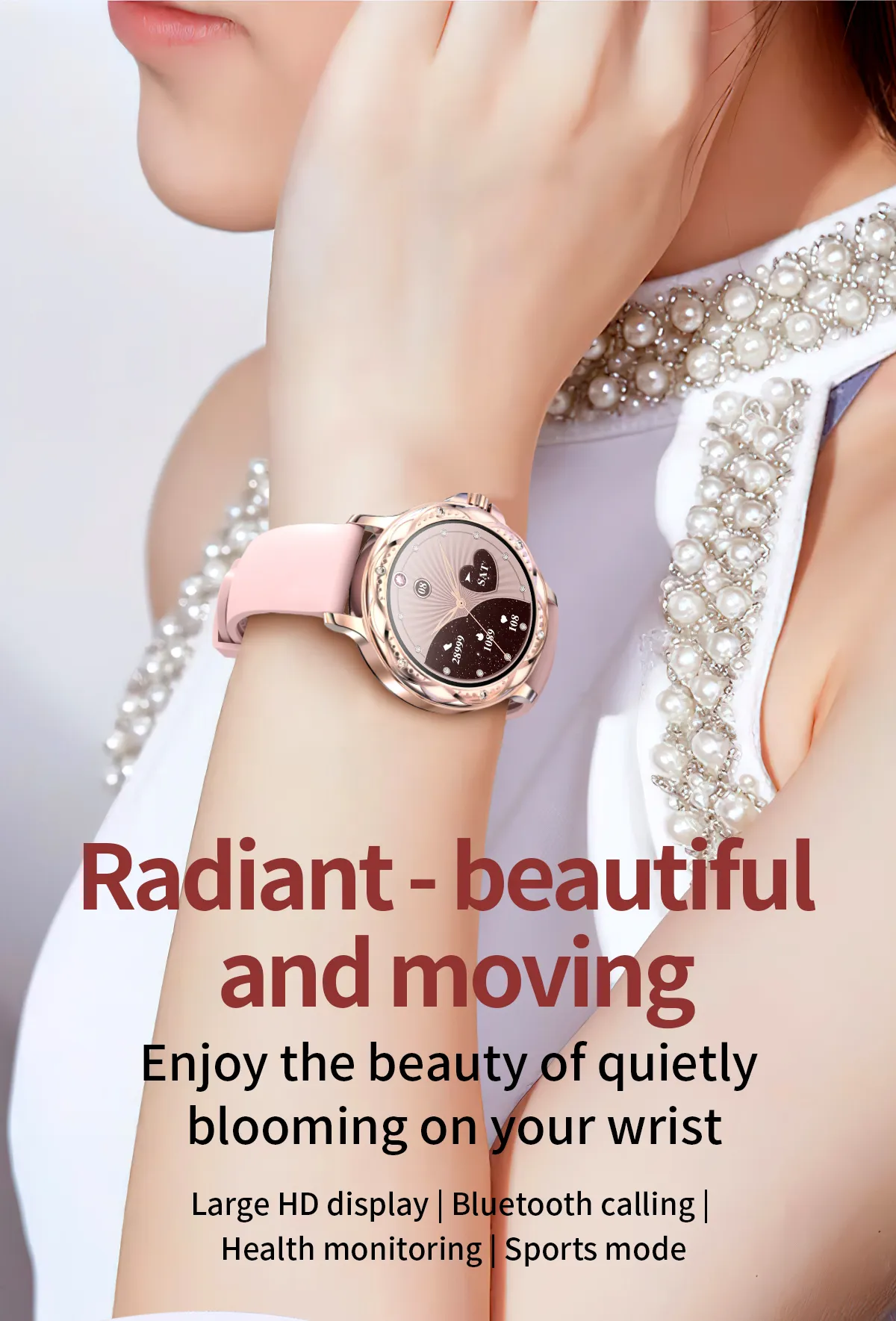 Fashionable Smart Watch for Women with Steel and Silicone Straps, Health Monitoring, and Menstrual Cycle Tracking