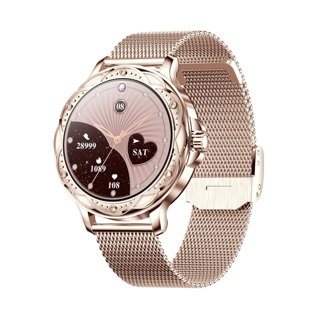 Fashionable Smart Watch for Women with Steel and Silicone Straps, Health Monitoring, and Menstrual Cycle Tracking