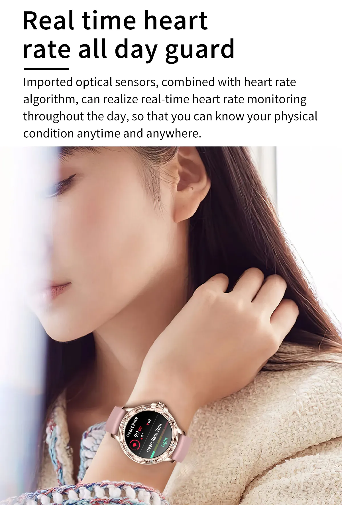 Fashionable Smart Watch for Women with Steel and Silicone Straps, Health Monitoring, and Menstrual Cycle Tracking
