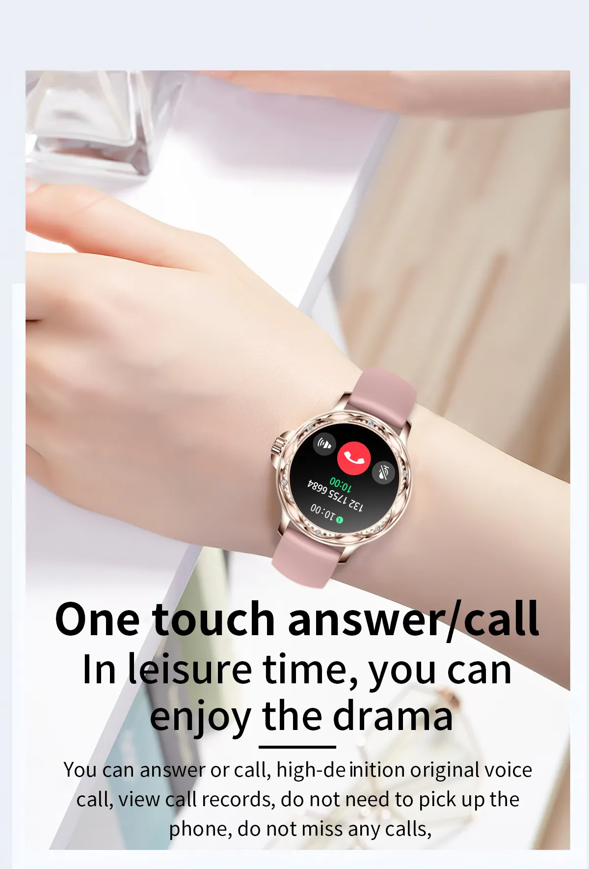 Fashionable Smart Watch for Women with Steel and Silicone Straps, Health Monitoring, and Menstrual Cycle Tracking