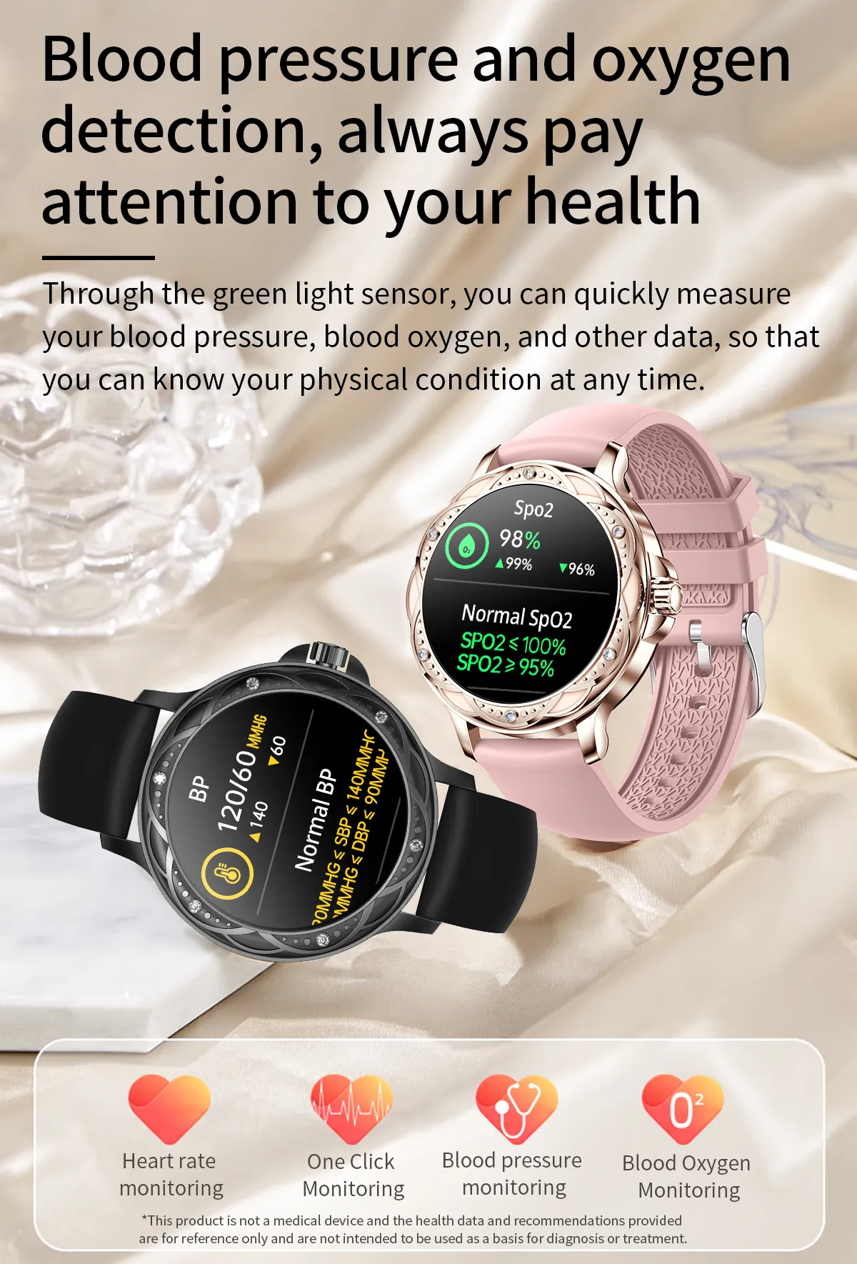 Fashionable Smart Watch for Women with Steel and Silicone Straps, Health Monitoring, and Menstrual Cycle Tracking