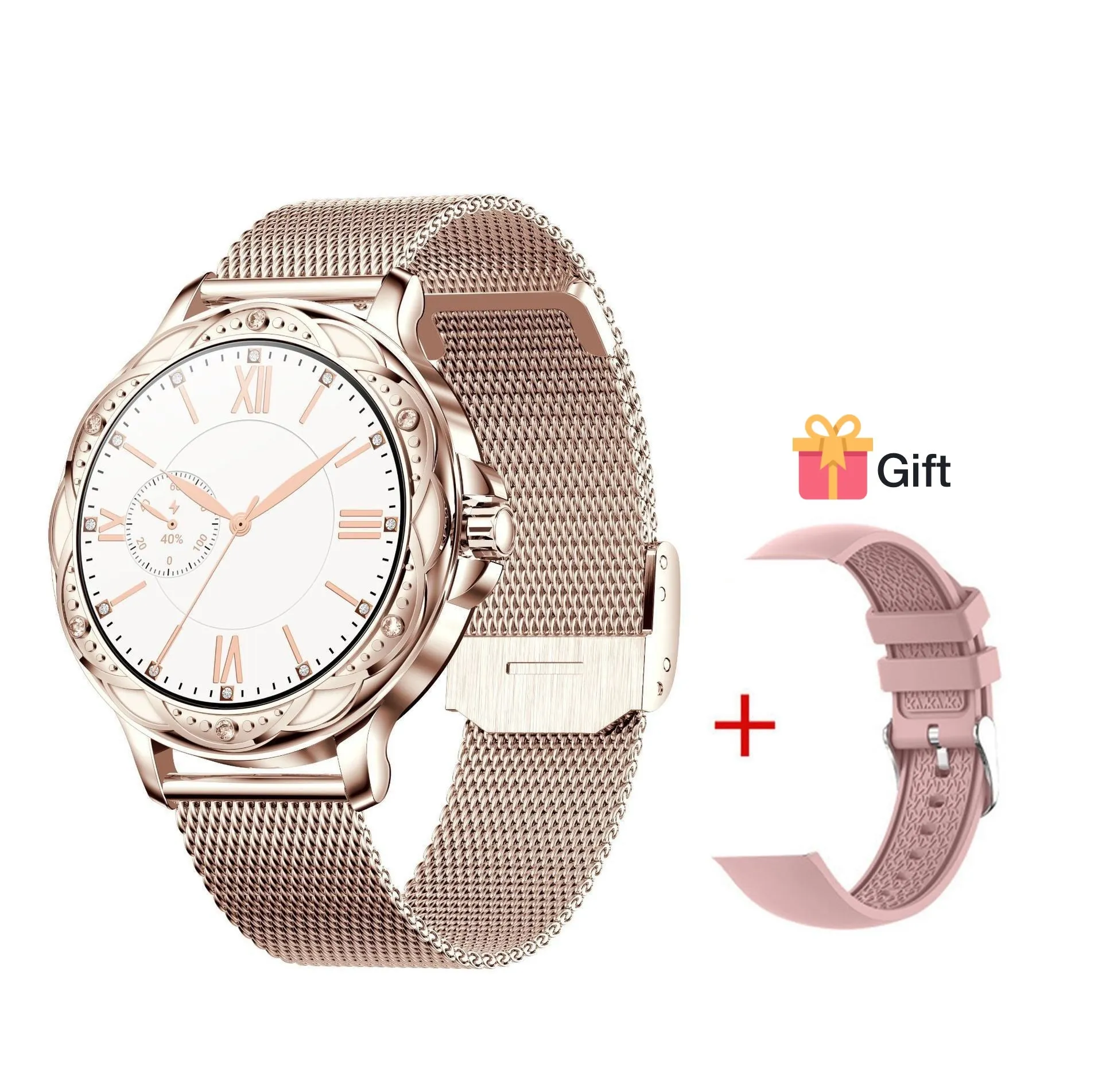 Fashionable Smart Watch for Women with Steel and Silicone Straps, Health Monitoring, and Menstrual Cycle Tracking