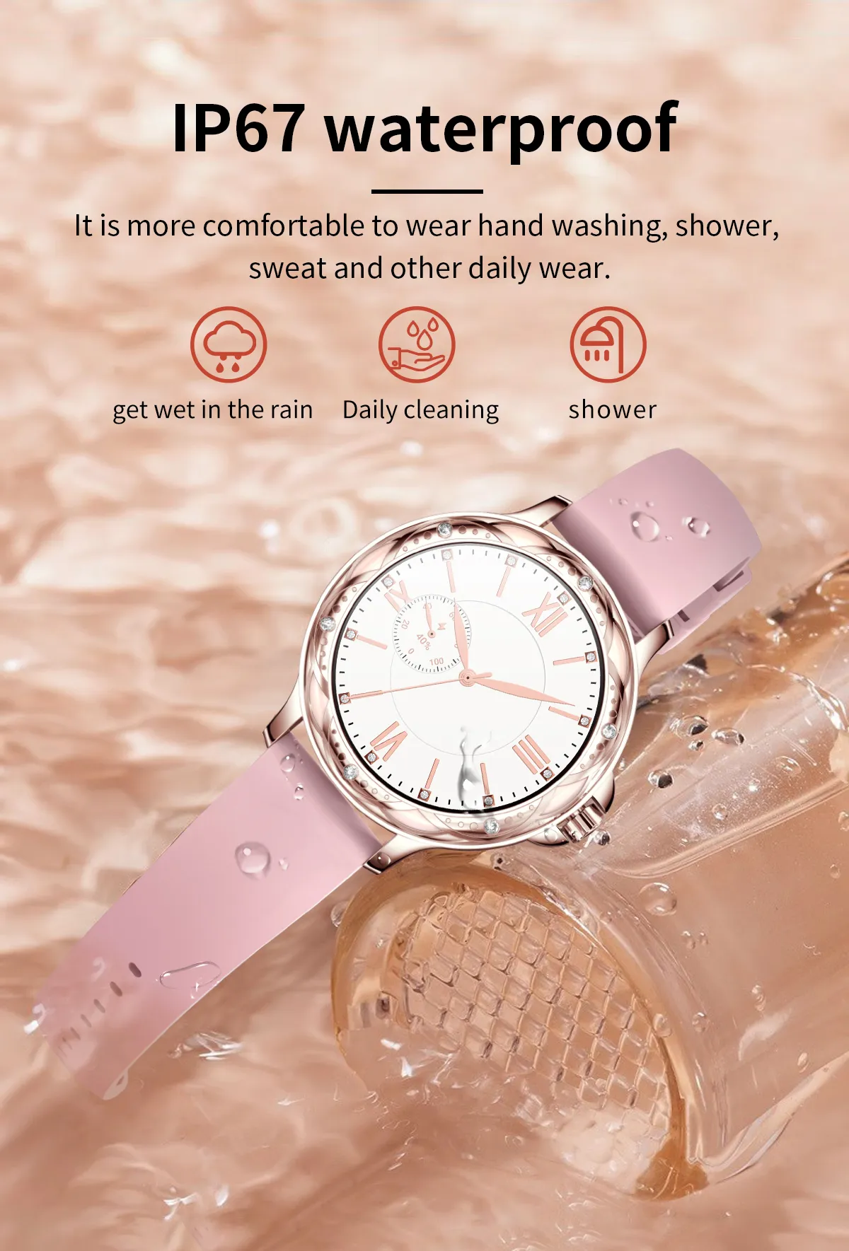 Fashionable Smart Watch for Women with Steel and Silicone Straps, Health Monitoring, and Menstrual Cycle Tracking
