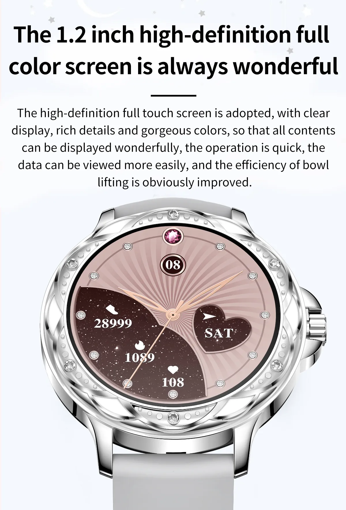 Fashionable Smart Watch for Women with Steel and Silicone Straps, Health Monitoring, and Menstrual Cycle Tracking