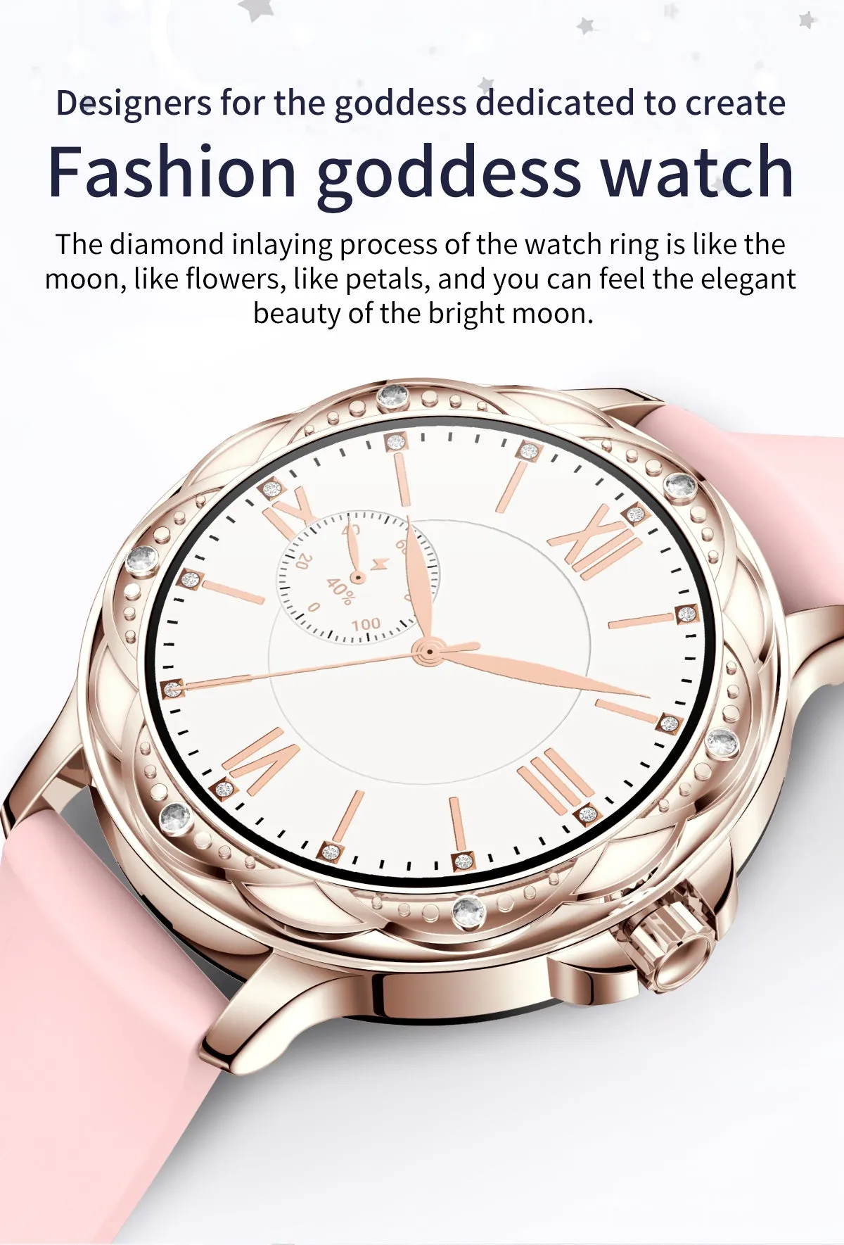 Fashionable Smart Watch for Women with Steel and Silicone Straps, Health Monitoring, and Menstrual Cycle Tracking