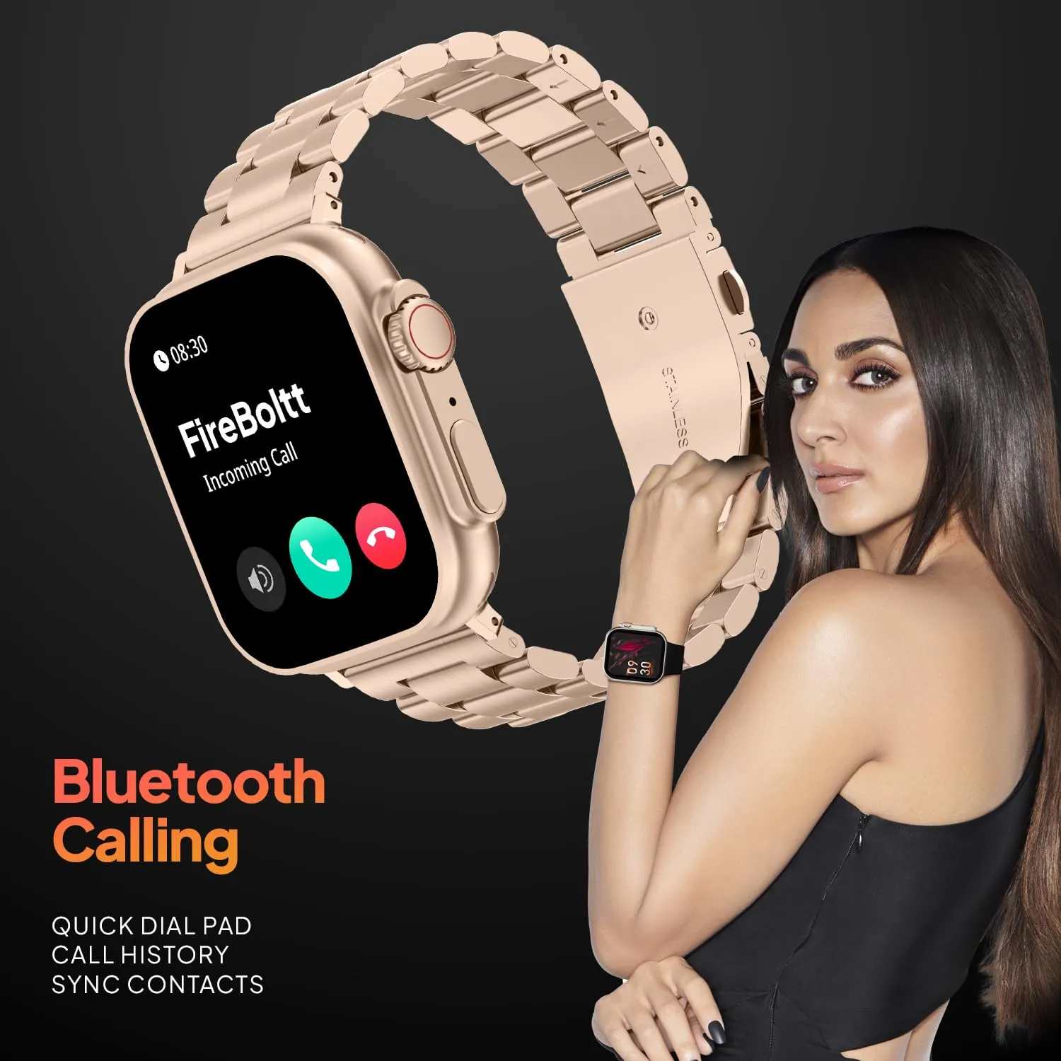 Fire-Boltt Gladiator 1.96" Biggest Display Luxury Stainless Steel Smart Watch with Bluetooth Calling, Voice Assistant &123 Sports Modes, 8 Unique UI Interactions, 24/7 Heart Rate Tracking (Rose Gold)