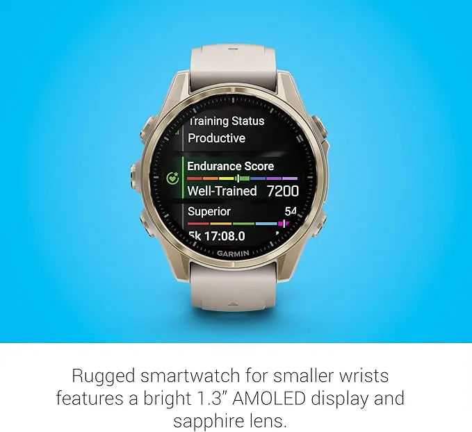 Garmin fēnix 8 Unisex Soft Gold with Dark Sandstone Band Amoled Sapphire Long-Lasting Battery Life Dive-Rated Built-in LED Flashlight 43 Millimeters Premium Multisport GPS Smartwatch - 010-02903-10